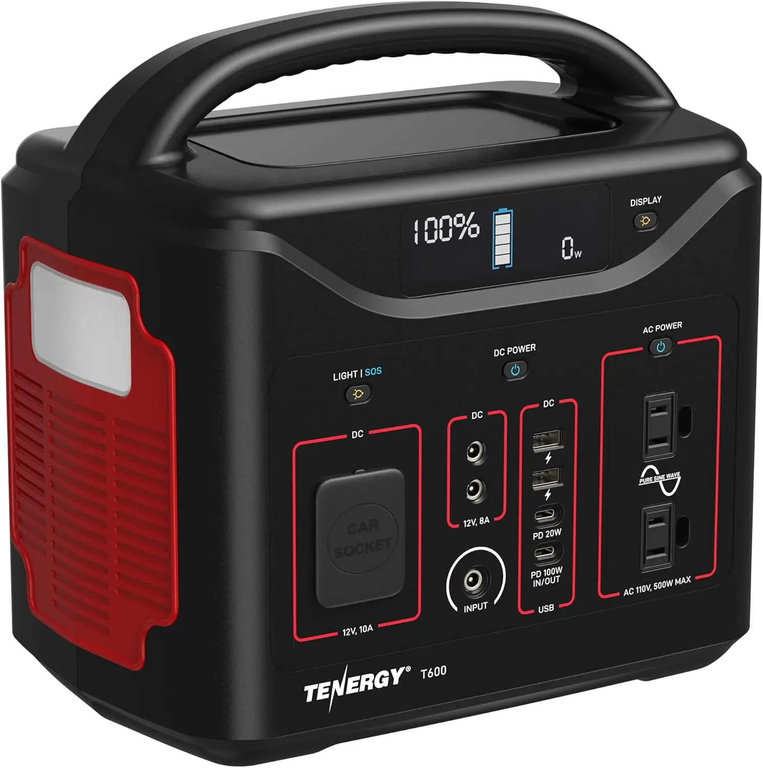 

Tenergy T600 Portable Power Station, 600Wh Battery, 3x 500W (Peak 1000W) AC Outlets, USB type C PD 100W, Solar Ready Mobile Powe