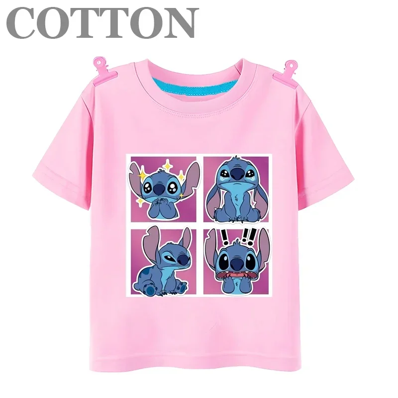 Disney Stitch Anime Kids T-shirt Summer Multiple Fashion Cotton Children's T-shirts Round Neck Casual Short Sleeve Print Pattern