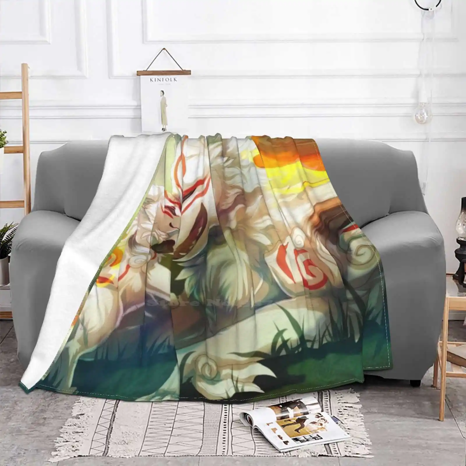 Okami-Amaterasu And Chibiterasu Four Seasons Comfortable Warm Soft Throw Blanket Amaterasu Okami Chibiterasu Wolf Dog Animal