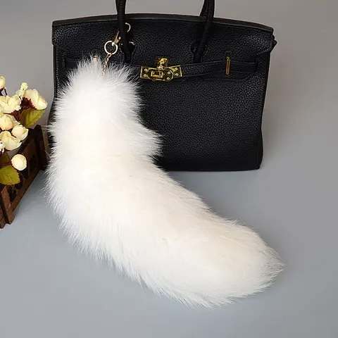40cm Large Fox Tail Keychain Soft Fluffy Fur Pom Pom Key Chain for Women Handbag Pendant Fashion Plush Animal Tail Keyring
