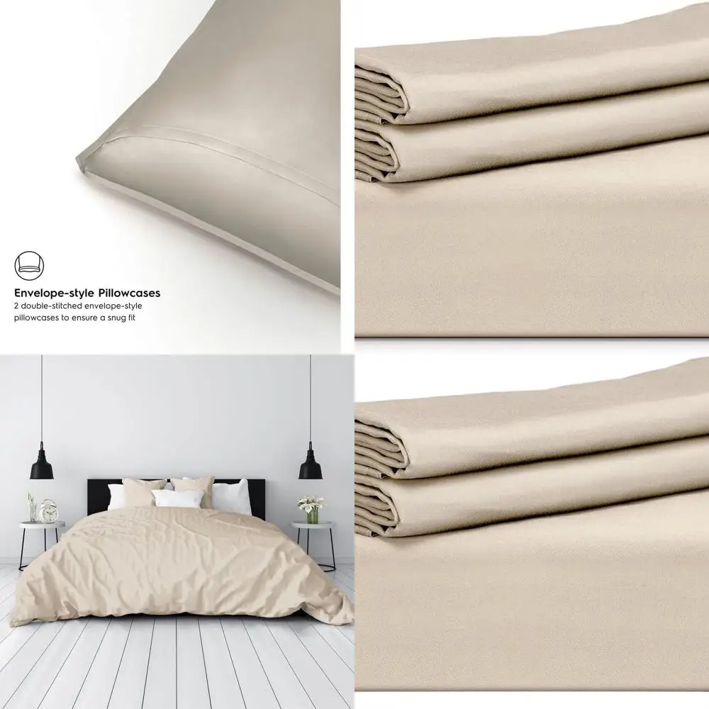 

Комплект пододеяльников Queen Size из 3 предметов из бамбуковой вискозы — мягкий, шелковистый, охлаждающий, с 2 наволочками (бежевый)