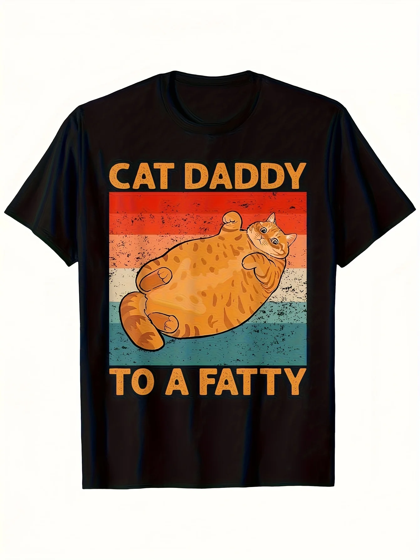 Pet and Dad Vintage Cat T-Shirt, Unisex Adult Cat Themed T-Shirt, Vintage Chubby Dad T-Shirt, Funny Cat Dad to Dad, Men's Apparel, Four Seasons Casual Crew Neck Short Sleeve T-Shirt
