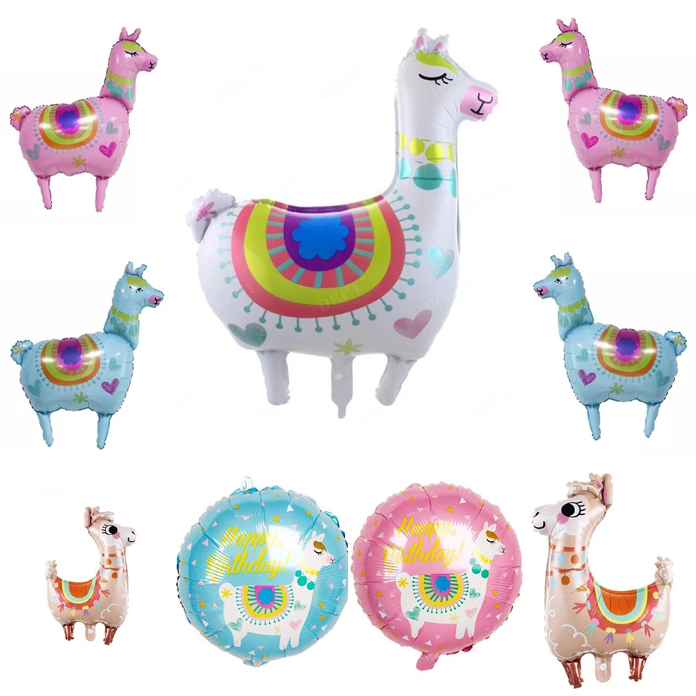 1Pcs 4D Cartoon Animal Alpaca Foil Helium Balloon Cute Llama Inflatable Round Ballons Children Baby Birthday Party Decorations