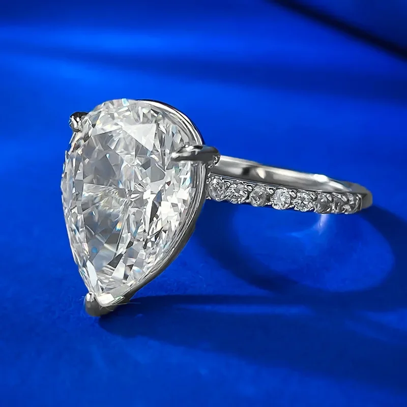 Handmade Pear Cut 6ct Moissanite Diamond Ring Real 925 Sterling Silver Party Wedding Band Rings for Women Engagement Jewelry