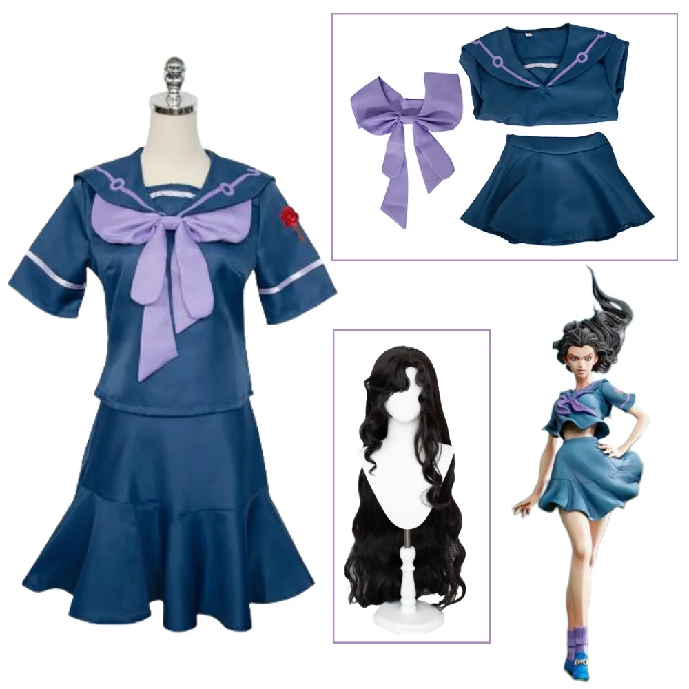 

3 шт. аниме косплей JoJo's Bizarre Adventure Yamagishi Yukako костюм на Хэллоуин парик женский топ + юбка + галстук комплекты униформа