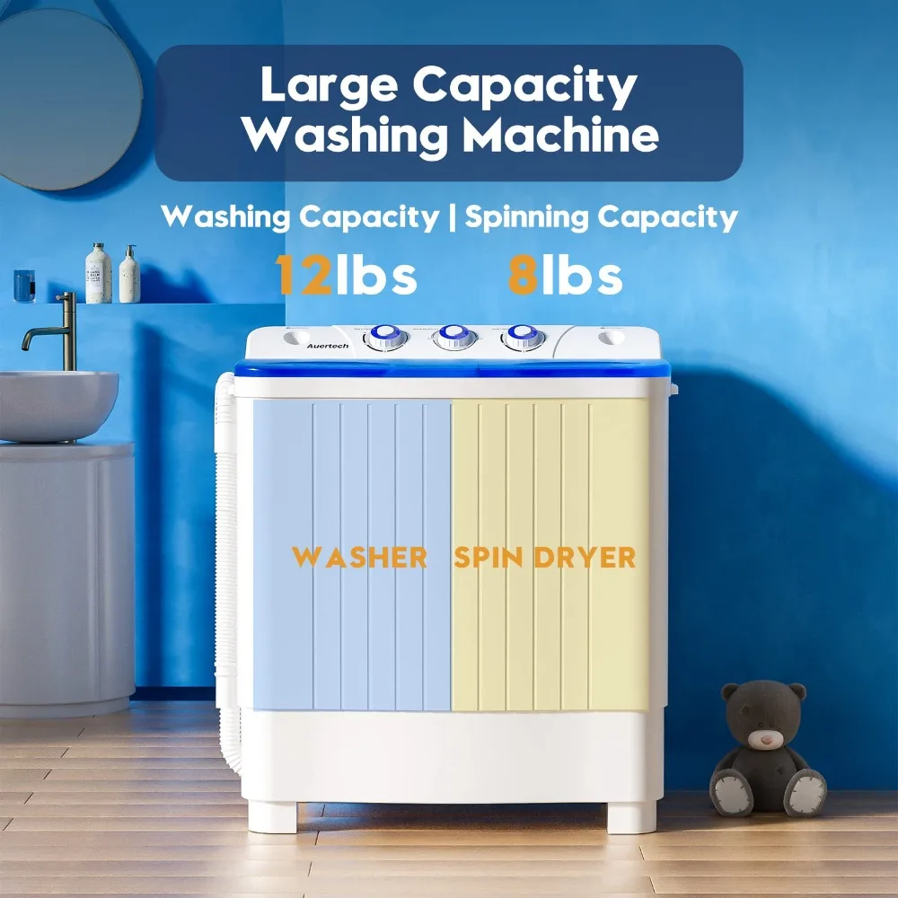 Portable Washing Machine, 20lbs Twin Tub Washer Laundry Machine with Drain Pump, Semi-automatic 12lbs Washer 8lbs Spinner Combo