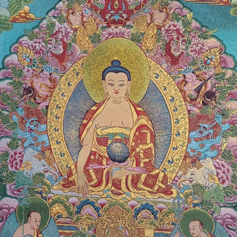 Tibetan Thangka Embroidery Shakyamuni Amitabha Brocade 90x60cm Wall Hanging