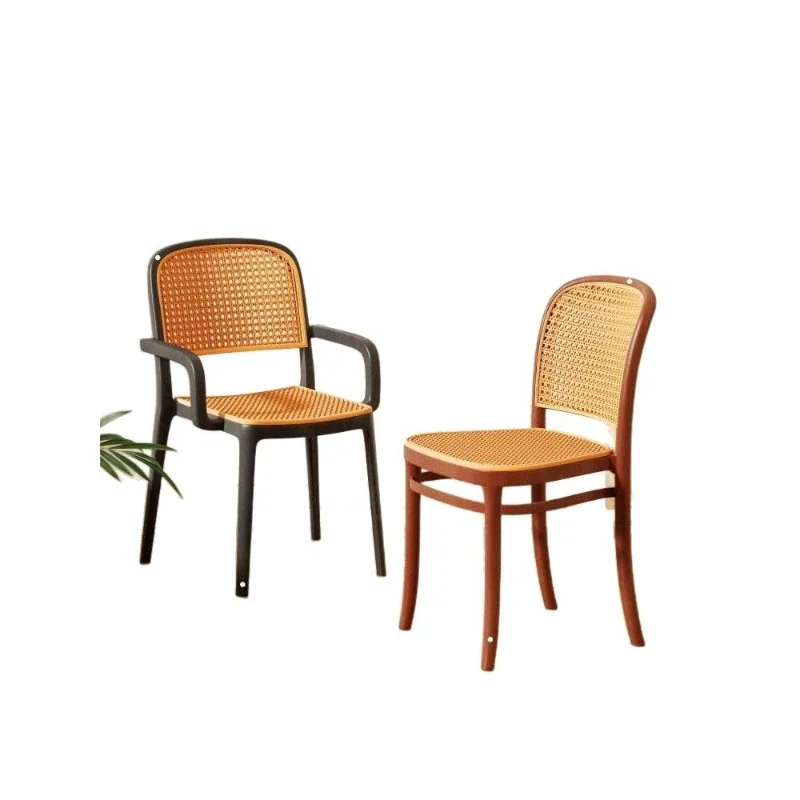 Rattan plastic chair casual back chair household stacked dining chair backrest small apartment