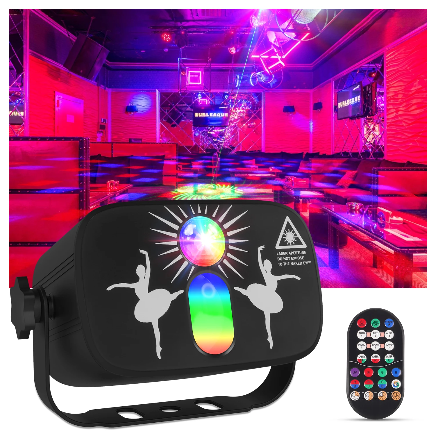 

RG Laser Party Light Star Projector Colorful Rotating with Remote Control Stage Light Party KTV Club DJ Disco Light