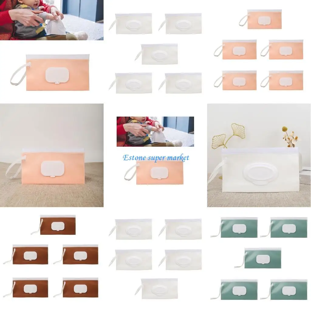 

090B 5 шт., органайзер для детских салфеток дорожного размера, многоразовый чехол с фиксатором влаги, эргономичное отверстие для