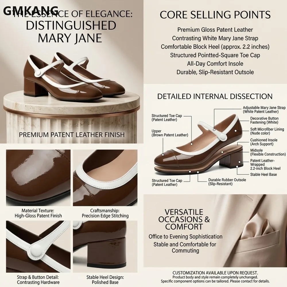 High-Quality Patent Leather Chunky Heel Mary Jane Shoes for Women Retro Multi-Color Comfort Casual Street Style GMKANG
