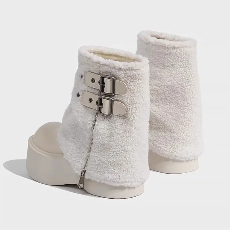 

Artificial Wool Winter Boots for Women Heightening Platform Plush Long Boots Fashion Buckle Zipper Lightweight Comfortable Bota