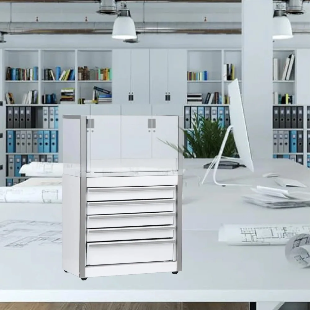 صندوق أدوات أبيض صغير، صندوق أدوات قابل للتكديس من الفولاذ المقاوم للصدأ بـ 5 أدراج محمول مع بطانة، حقيبة أدوات صغيرة بيضاء للأدوات