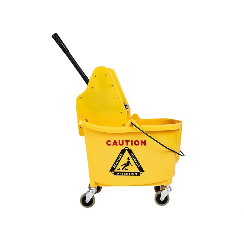 Rectangular Mop Bucket and Down Press Wringer Combo, 35-Quart, Yellow