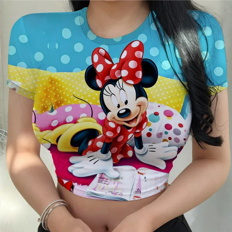 Woman Clothes Disney-Mickey Y2K Women's T-Shirt Summer Fashion T-Shirt Crop Top Sexy High Quality Loose Quick Dry O-Neck Print