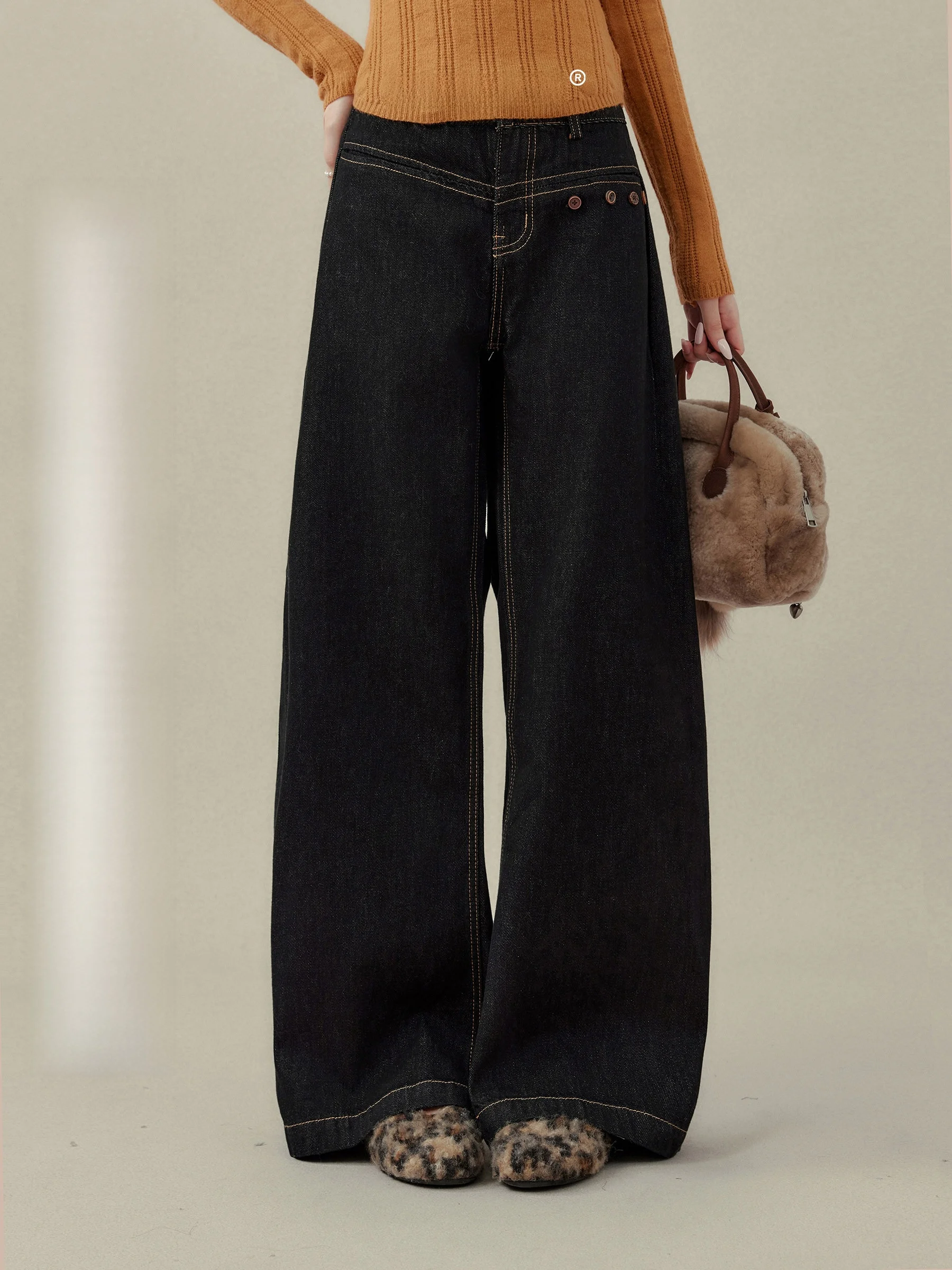 

Американские широкие джинсы Deep Blue для женщин, свободные брюки в пол, большие размеры, удобные, с высокой талией, на молнии