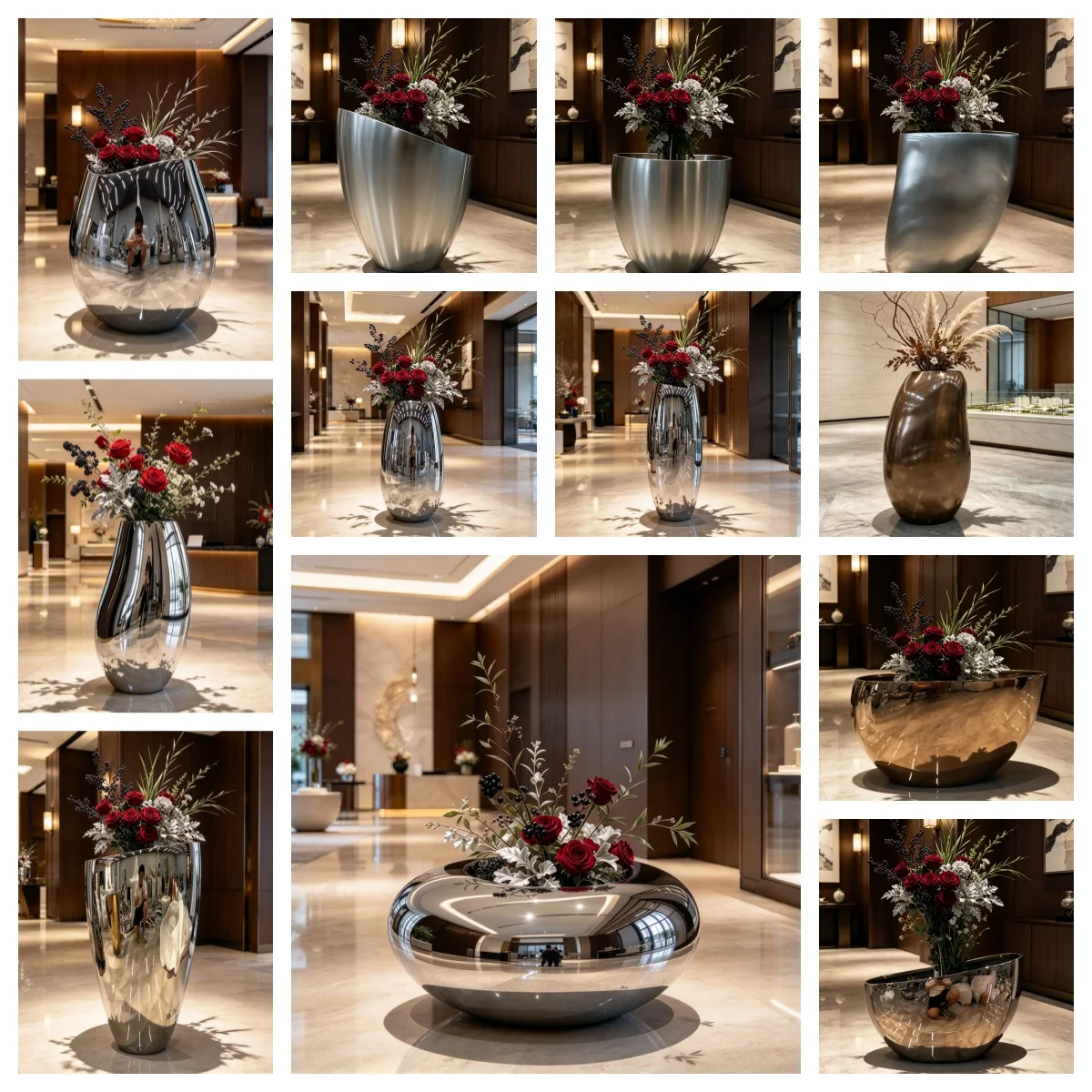 Stainless Steel Water Drop Pebble Stone Flower Pot Mirror Garden Sculpture Landscape Ornament for Pool Sales Department