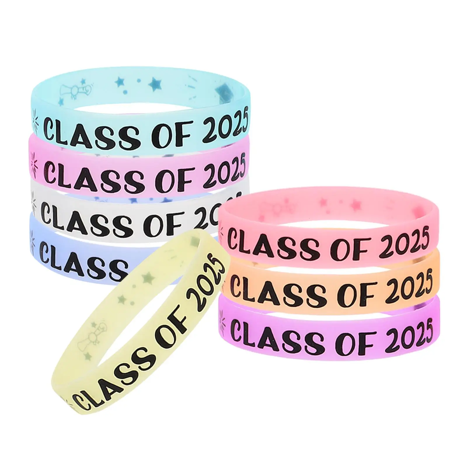 8 Pcs Graduation Commemoration Silicone Wristbands Class of 2025 Student Bracelets Party Supplies Celebrations