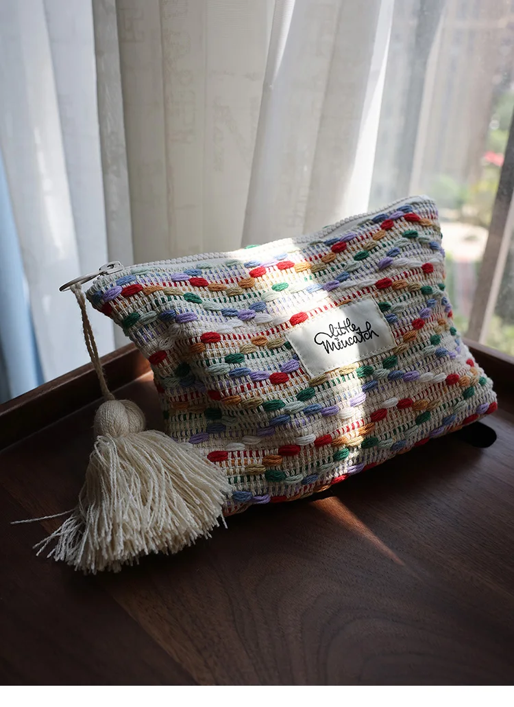 Rainbow Jelly Bean Style Makeup Bag Letter Printed Decorated Fashionable Cosmetic Storage Bag