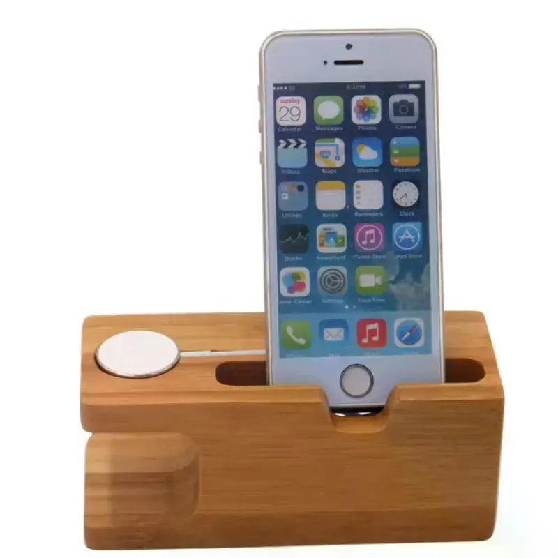 Dock di ricarica per Apple Watch Phone Stand Station supporto per caricabatterie con Base in legno per Apple Watch IWatch IPhone Bamboo