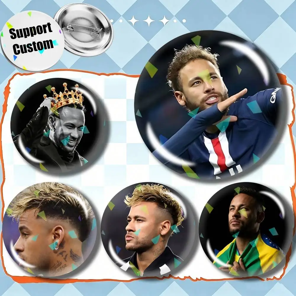 Ney-Neymar Jr The Magician Customizable Round Brooch Pins, Personalized Badges With Broken Glass Design Fashion Accessory