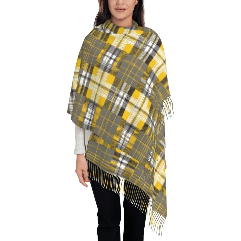 

Желтый, серый, черный клетчатый женский длинный шарф с принтом, шаль, накидки для самолета, свадьбы, праздника, Хэллоуина, Рождественской вечеринки