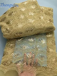 French Tulle Lace Fabric 2025 High Quality Sequins African Nigerian Beaded Lace Fabric 5 Yards Wedding Dress for Women A4161