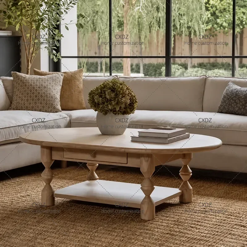 Rural Solid Wood Coffee Table Log Color Vintage Style Small Apartment Living Room Wooden Tea Table Customizable