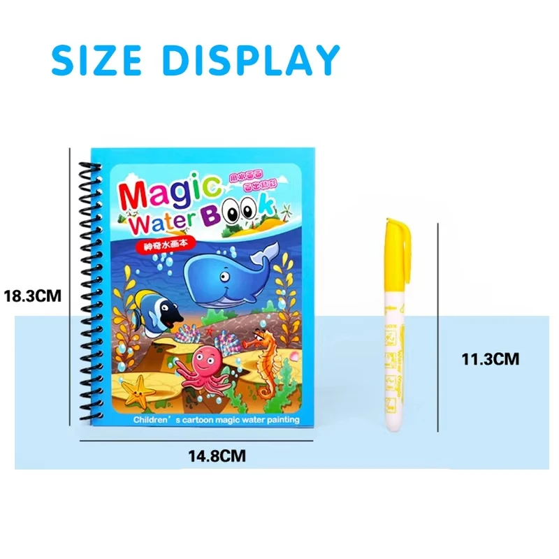 Children Early Education Toys Magical Book with Pen Water Drawing Montessori Toys Gift Reusable Coloring Book Magic Drawing Book