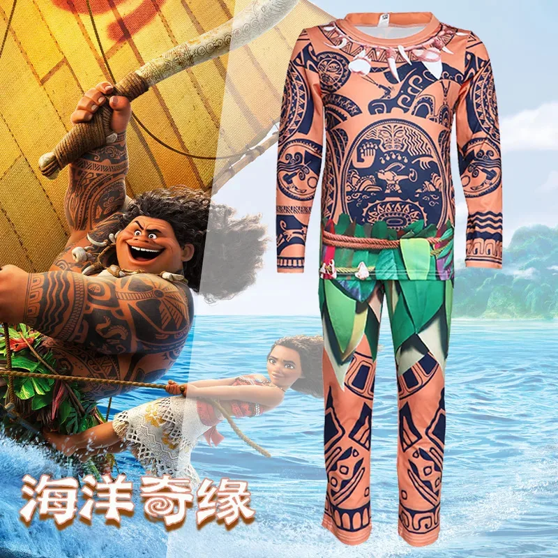 

XT8Adult Kids Moana Maui Tattoo Cosplay Costume Maui Tattoo Top Pants Tights Sets Halloween Clothes Costumes Funny OutfitsXT6@!