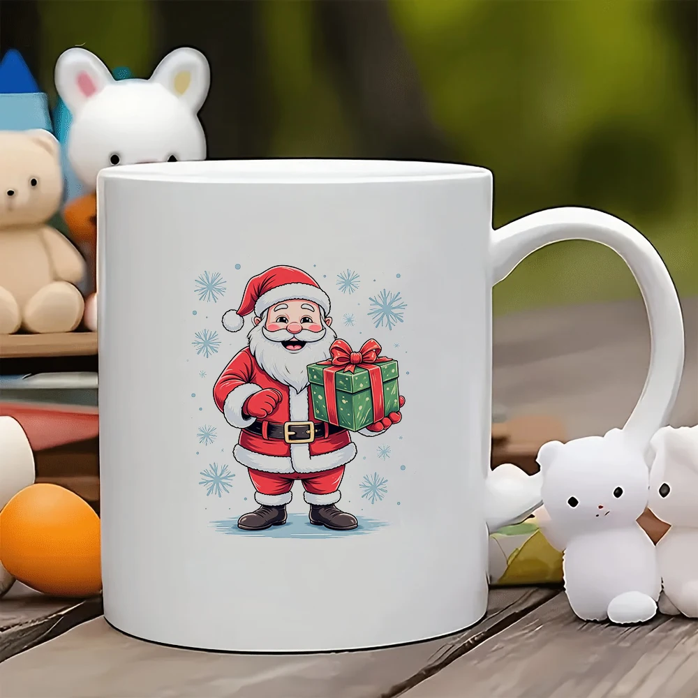 

11oz Cup + Cartoon Santa Claus Wishing + Christmas Gift Santa Claus Gift Box Bow Family Office Kids Cup Coffee Cup