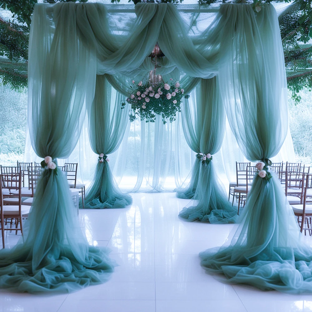 Sheer Tulle Decorative Curtain Polyester Fabric for Christmas Halloween Anniversary Wedding Arch Chair Backdrop Table Decoration view 3