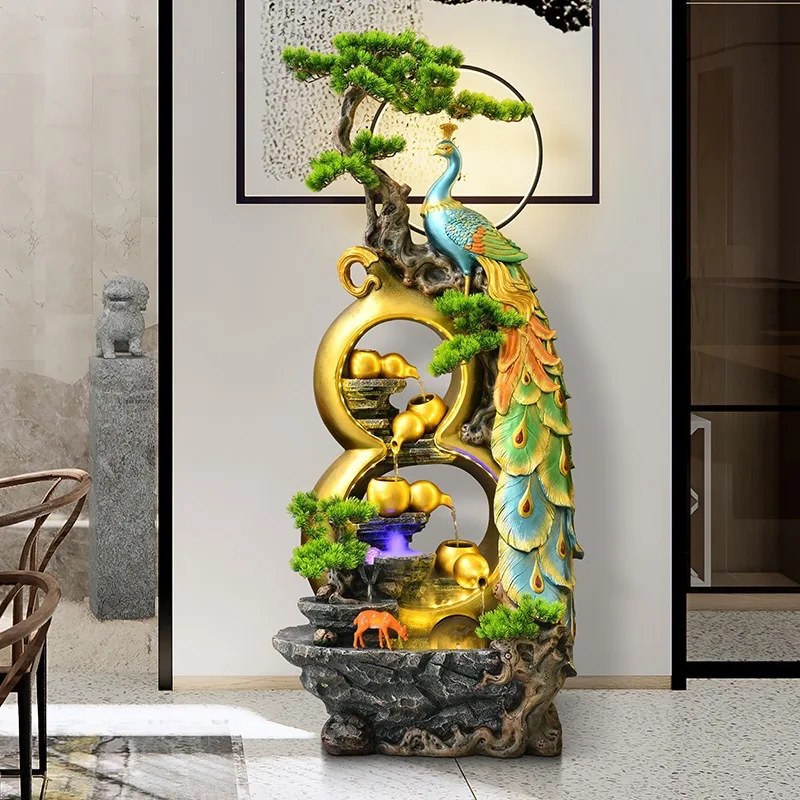 Cross-border new Chinese-style flowing water landscape creative elegance peacock living room entrance club floor