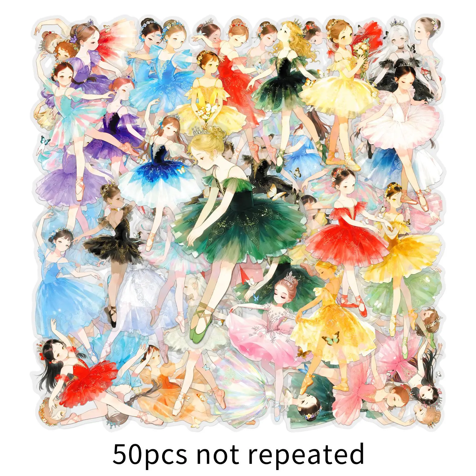 50 pezzi ballerina ragazza cartone animato adesivi ragazza carina decorazione trasparente giocattoli fai da te laptop chitarra auto bici skateboard graffiti decalcomania