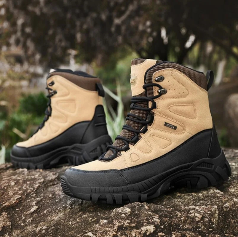 Men's Spring Autumn Hunting Boots Outdoor Waterproof Anti-slip Color-blocking Boots Men Hiking Shoes