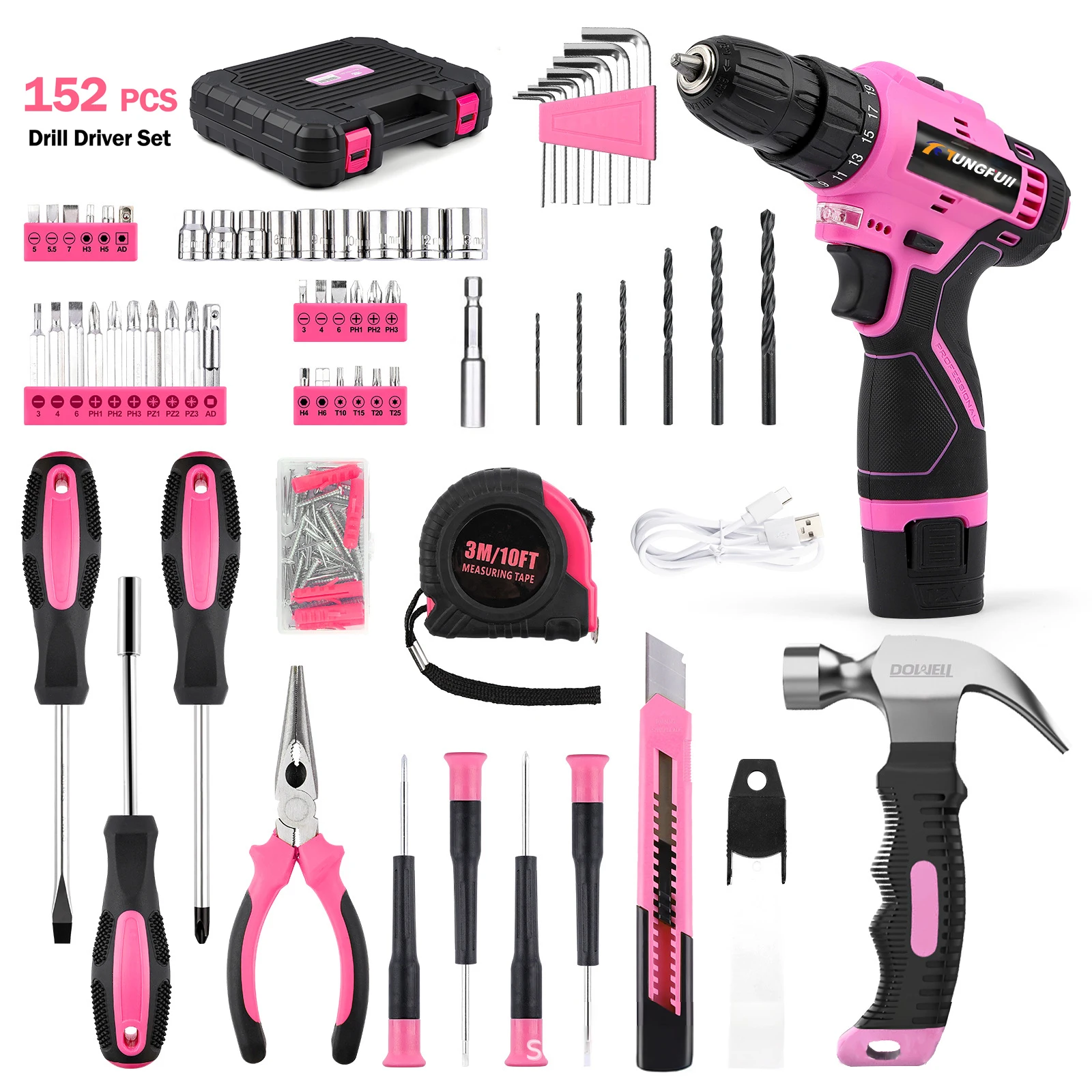 

12V Cordless Drill Driver Kit Handheld Power Drill Drill Driver Screwdriver Drill Set with Accessories Home Decor Kit