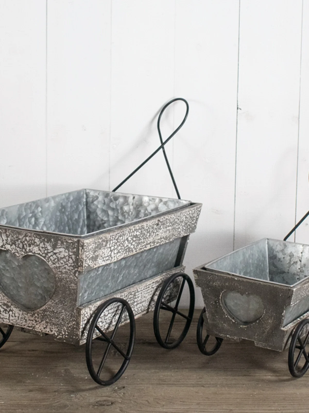 

American style retro distressed iron cart flower pot with personalized creativity, garden grocery, wooden cart, flower utensils,