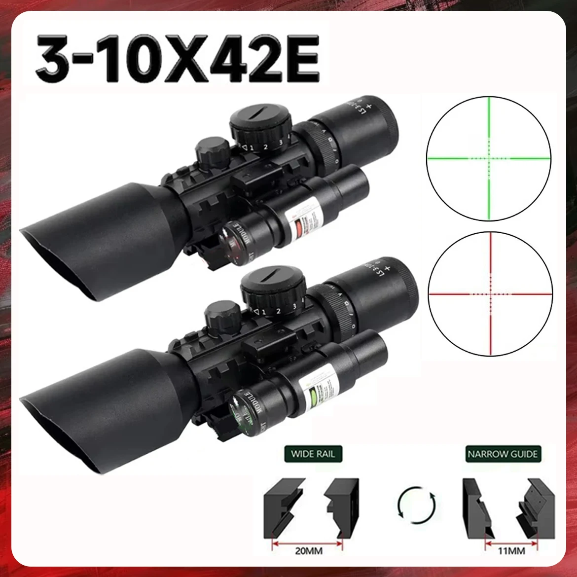 Outdoor 3-10X42 Red/Green Dot Laser Combo Sight Scope for 11mm/20mm Rail Mount Tactical Hunting Long Range Airsoft Accessoires