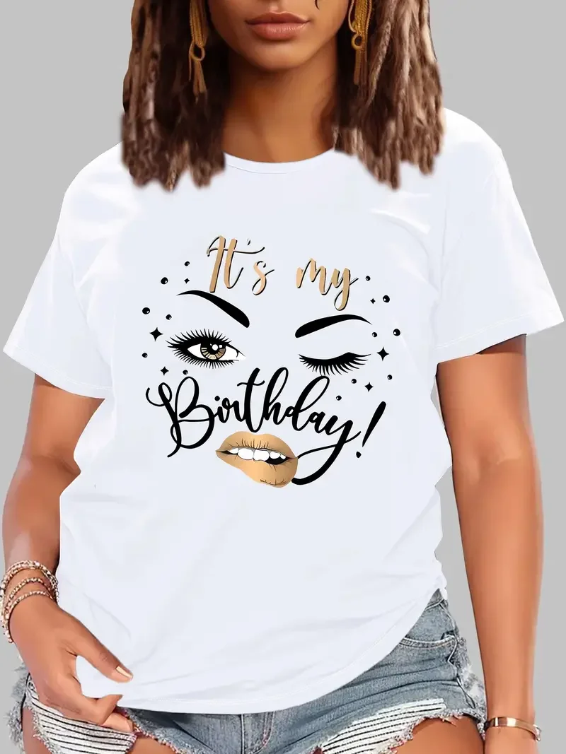 

Женская футболка в стиле Харадзюку It's my birthday, Повседневная футболка с коротким рукавом и круглым вырезом, лето 2024