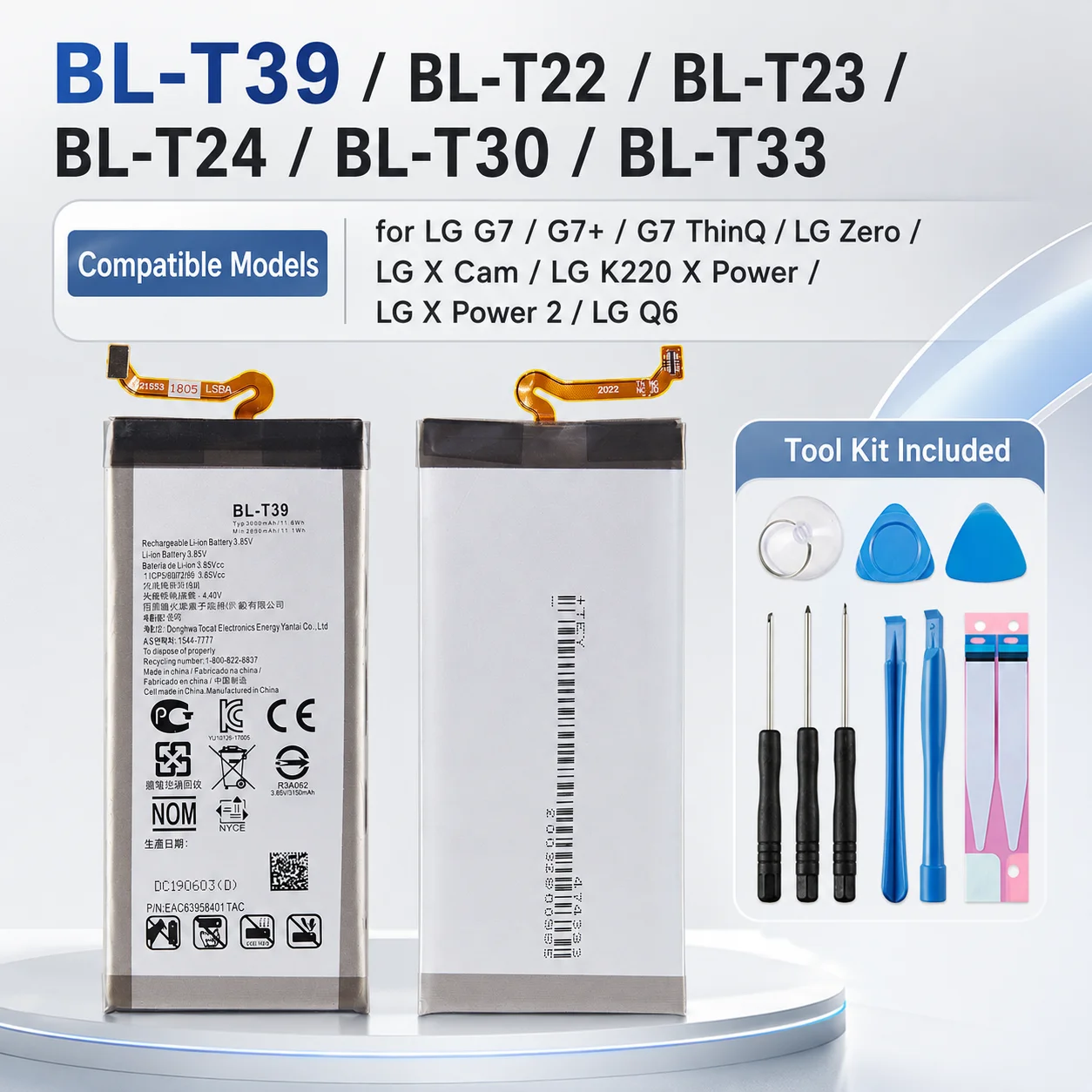 BL-T39 Li-Ionen-Handy-Akku 3,85V Standard-Entladungs-Zellenbatterie für LG G7 ThinQ Q6 Zero X Power 2 K20 X Cam Reparatur-Kit