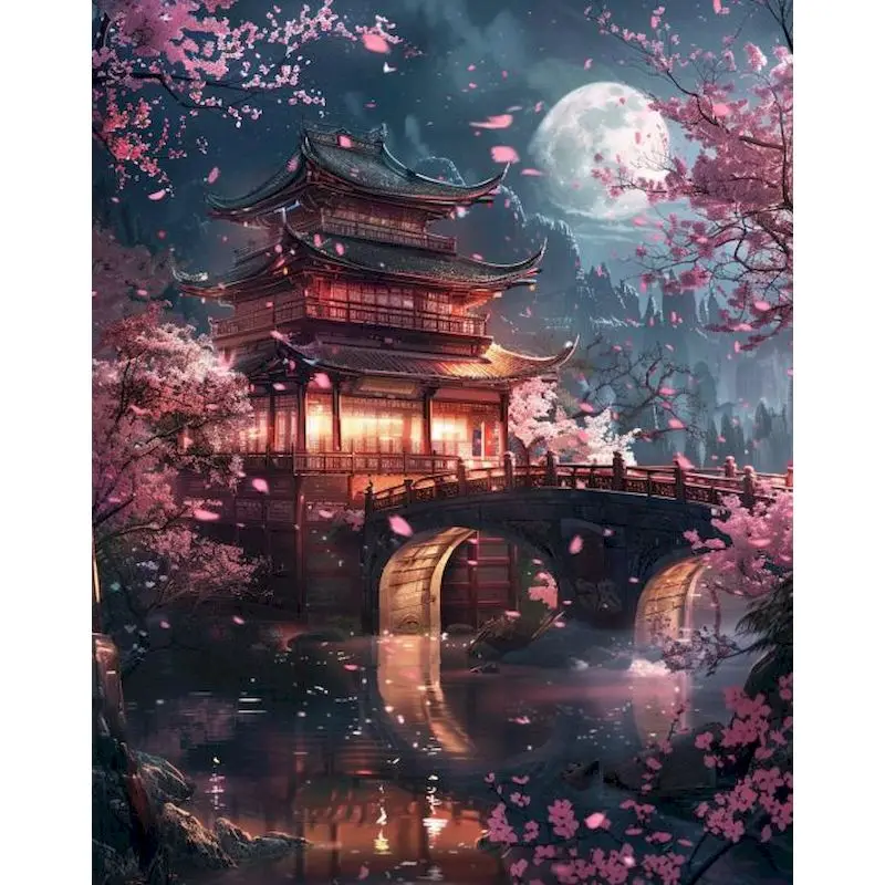 

CHENISTORY Diamond Embroidery Cross Stitch Landscape Kits 5D DIY Diamond Painting Mosaic Pavilion Handmade Gift