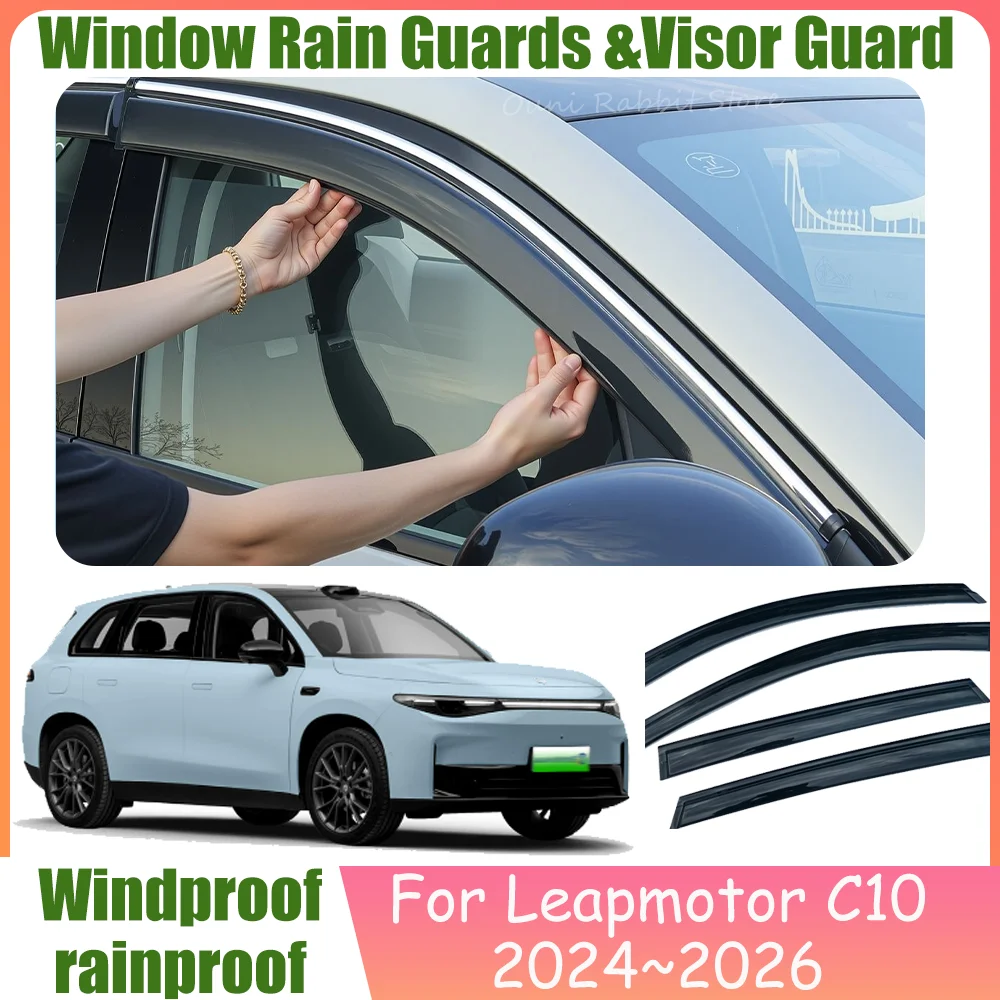 For Leapmotor C10 2024~2026 2024 Car Window Sunshade Rain Guards Side Window Visor Guard Rain Cover Waterproof Parts Accessories