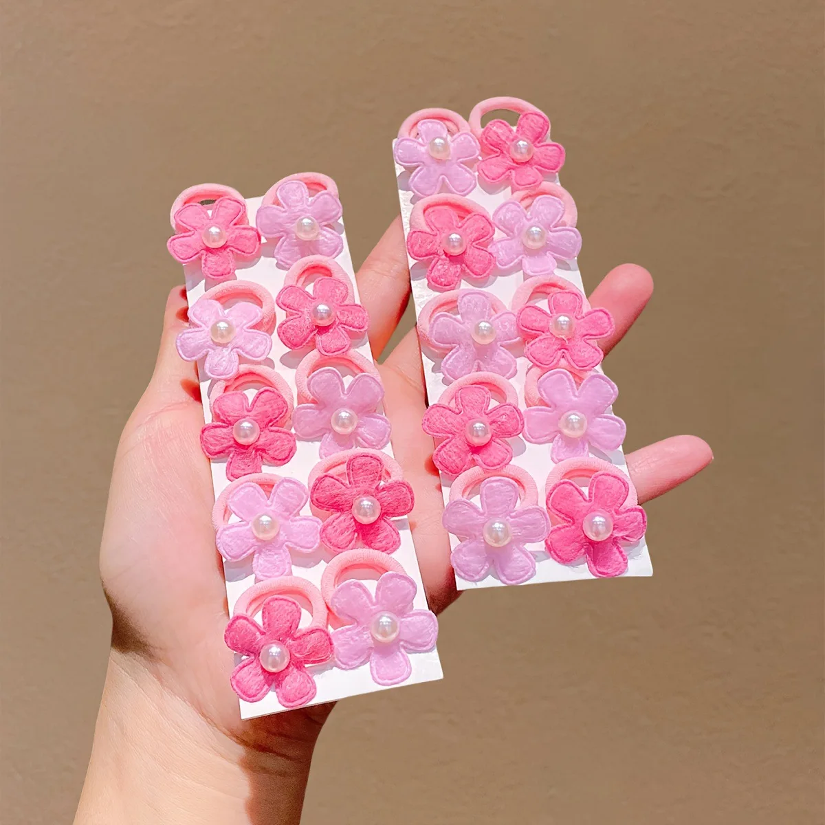 10/20 Stück Neue Süße Kinder-Blumen-Perlen-Haargummis Set Bunte Stoff-Haargummis für Mädchen Kleinkinder Pferdeschwanzhalter – Detail 4