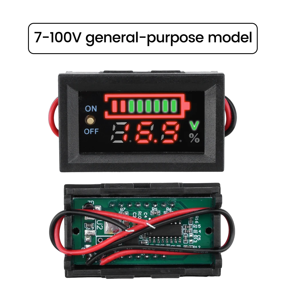 Digital Battery Level Indicator 18650 Lithium Battery Capacity Tester Meter Voltmeter Lead Acid Battery Monitor Meter 30V 7-100V