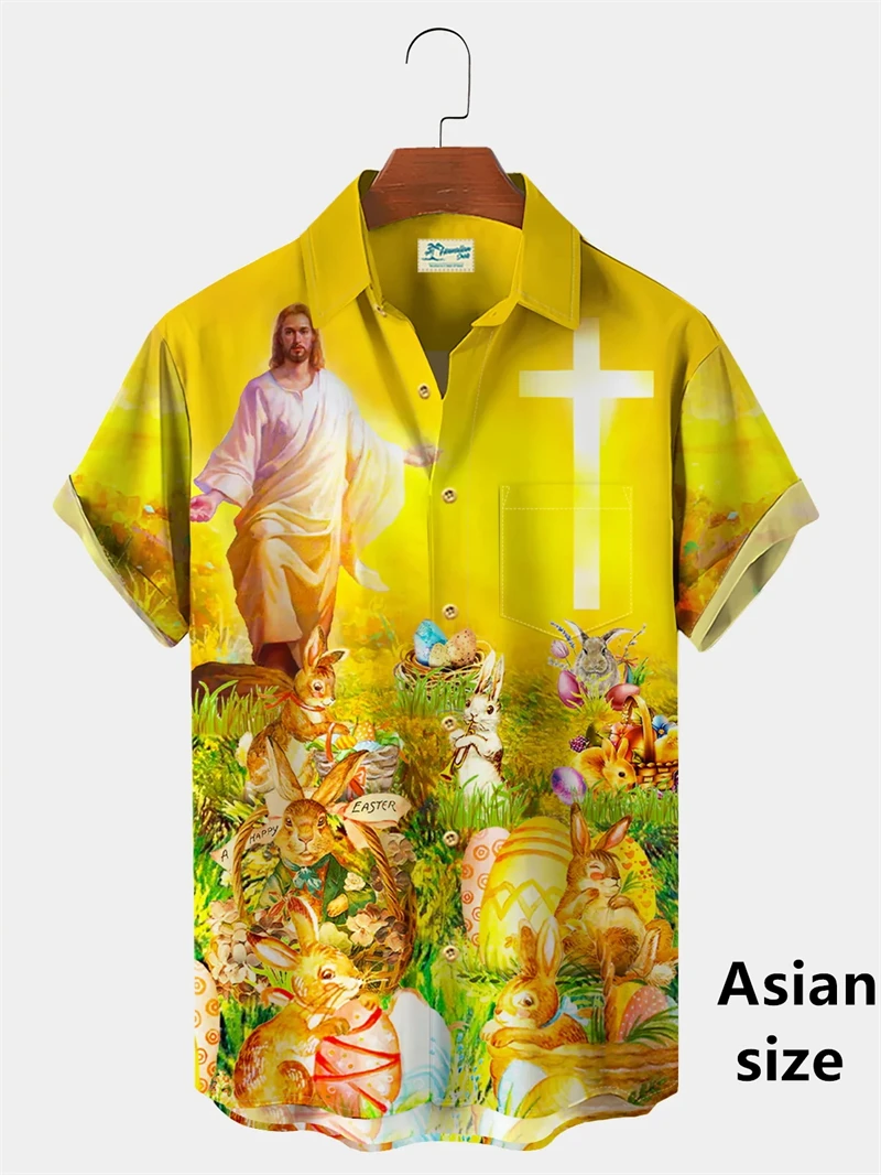 Easter Jesus Pattern 3D Printed Shirts For Men Women Summer Harajuku Casual Short Sleeves Button Shirts Unisex Hawaiian Blouse