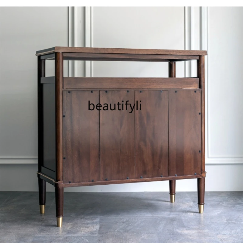 

Side cabinet solid wood, coffee machine placement table light luxury coffee bar cabinet storage cabinet against the wall