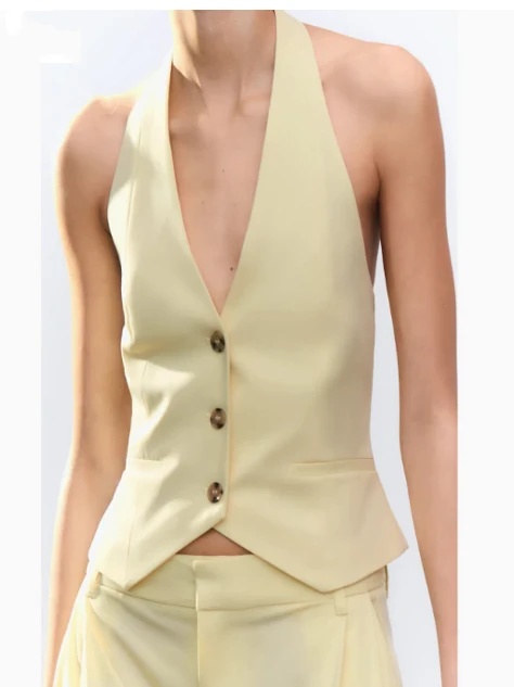 

Sweet Sle Women's Vest Top Ne Hanging Design Polyester Fiber ort Length Single Button Spring Summer New Arrival