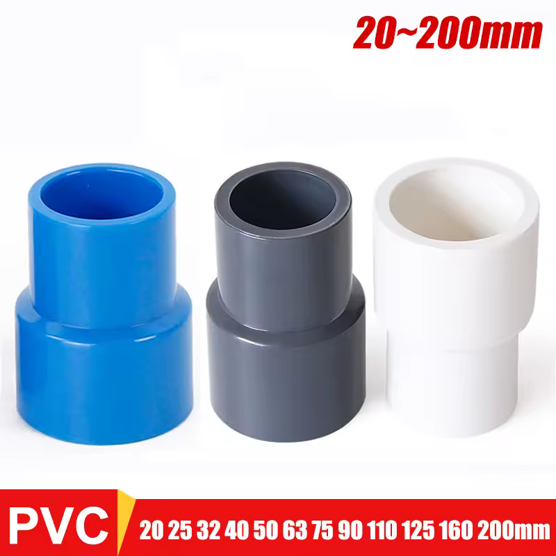Conector de PVC 20/25/32/40/50/63/75/90/110/125/160/200mm conector reductor recto junta de instalación de tubo de agua azul/blanco/gris