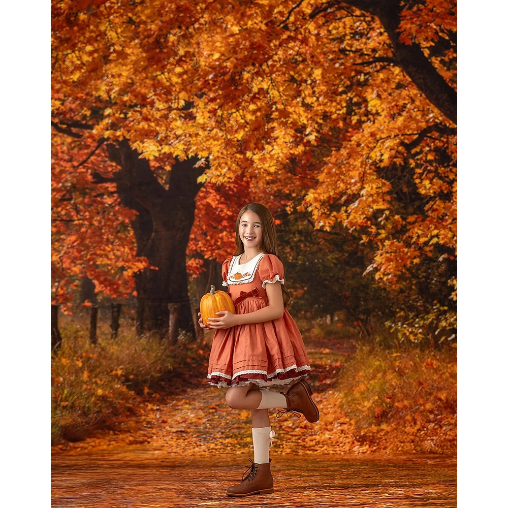 Autumn Maple Falling Leaves Trail Photography Backdrop Kids Cake Smash Birthday Backgrounds Natural Scenery Photo Studio Props