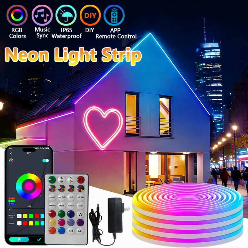 RGB أضواء النيون 15 متر LED قطاع أضواء بلوتوث مزامنة الموسيقى مقاوم للماء لتقوم بها بنفسك مرنة النيون حبل ضوء للديكور الداخلي في الهواء الطلق